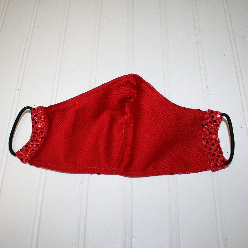HANDMADE Red Sequin Fabric Face Mask Shield - Picture 3 of 4
